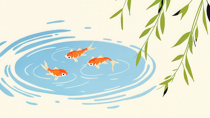 JPG 잎 일러스트 풍경 사람없음 물 하이앵글 연못 파동 잉어 느티나무 국내일러스트 AI일러스트 AI콘텐츠 자연요소 나무 식물 뷰포인트 순간포착 어류 파일형식