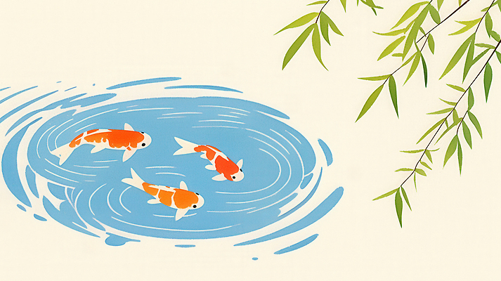 JPG 잎 일러스트 풍경 사람없음 물 하이앵글 연못 파동 잉어 느티나무 국내일러스트 AI일러스트 AI콘텐츠 자연요소 나무 식물 뷰포인트 순간포착 어류 파일형식