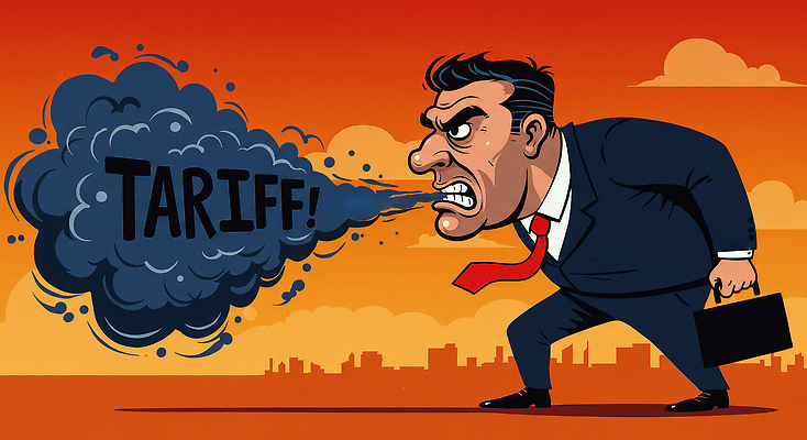 JPG 남자 중년 말풍선 가방 일러스트 한명 들기 경제 분노 표현 연기 위험 사회이슈 무역 갈등 정책 정치가 타격 중년남자한명만 관세 무역전쟁 국내일러스트 AI일러스트 AI콘텐츠 직업 1 잡화 감정 산업 컨셉 모션 사람 성인 세금 남자한명만 중년남자만 파일형식