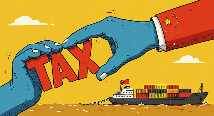 JPG 손 일러스트 신체부위 경제 노란색 중국 표현 잡기 컨테이너 화물선 사회이슈 무역 압박 갈등 세금 위기 정책 정치 타격 관세 무역전쟁 국내일러스트 AI일러스트 AI콘텐츠 산업 아시아 컬러 컨셉 배_교통 모션 사람 파일형식