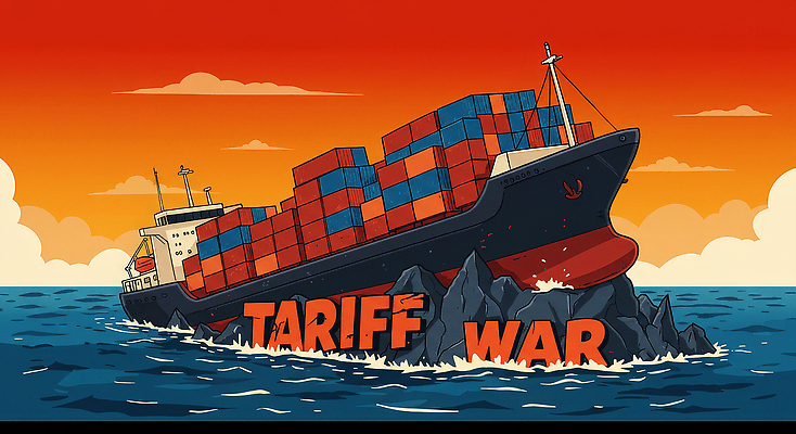 JPG 바다 일러스트 사람없음 경제 표현 위험 화물선 사회이슈 무역 전쟁 압박 바위섬 갈등 불안정 위기 정책 정치 침몰 타격 관세 무역전쟁 국내일러스트 IC큐레이션 AI일러스트 AI콘텐츠 산업 섬 컨셉 배_교통 모션 세금 파일형식