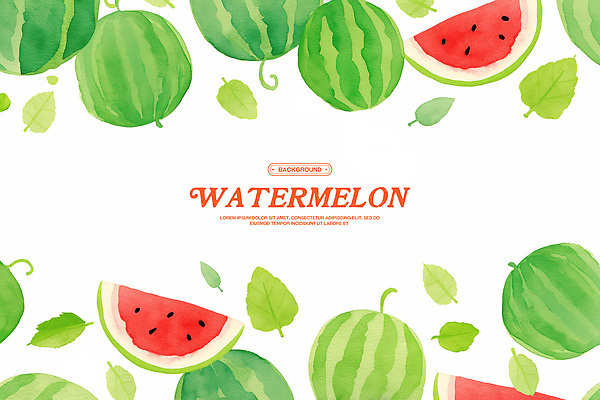PSD 백그라운드 잎 패턴 일러스트 수채화 프레임 사람없음 연두색 배열 수박씨 수박조각 국내일러스트 식물 조각 무늬 수박 씨앗 초록색 파일형식