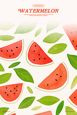 PSD 백그라운드 잎 패턴 일러스트 수채화 사람없음 빨간색 연두색 배열 수박씨 수박조각 국내일러스트 식물 컬러 조각 무늬 수박 씨앗 초록색 파일형식