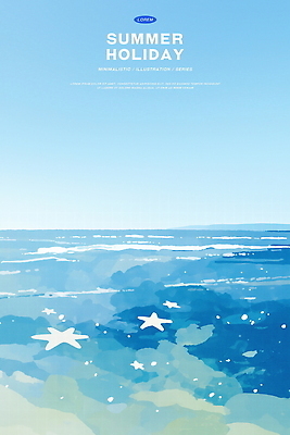 PSD 무료이미지 물결 바다 하늘색 일러스트 하늘 수채화 사람없음 여름휴가 고요 여름풍경 시원함 수평선 윤슬 국내일러스트 휴가 풍경 파란색 파일형식 무료콘텐츠 여름_계절