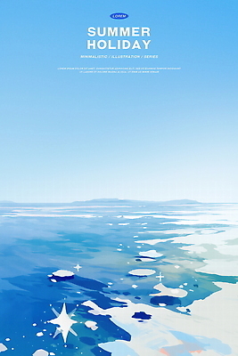 PSD 물결 바다 하늘색 일러스트 하늘 수채화 사람없음 여름휴가 반짝임 고요 여름풍경 시원함 수평선 윤슬 국내일러스트 모션 휴가 풍경 파란색 파일형식 여름_계절