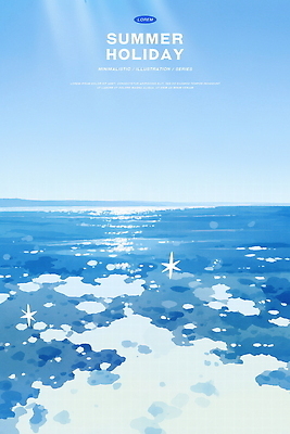 PSD 물결 바다 하늘색 일러스트 하늘 수채화 사람없음 여름휴가 반짝임 고요 여름풍경 시원함 수평선 윤슬 국내일러스트 모션 휴가 풍경 파란색 파일형식 여름_계절