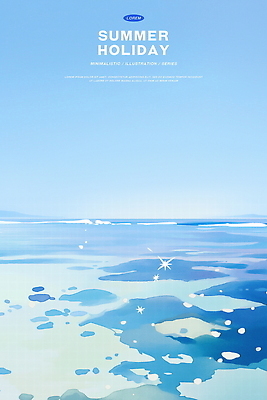 PSD 물결 바다 하늘색 일러스트 하늘 수채화 사람없음 여름휴가 반짝임 고요 여름풍경 시원함 수평선 윤슬 국내일러스트 모션 휴가 풍경 파란색 파일형식 여름_계절