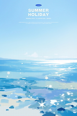 PSD 물결 바다 하늘색 일러스트 하늘 수채화 사람없음 여름휴가 반짝임 고요 여름풍경 시원함 수평선 윤슬 국내일러스트 모션 휴가 풍경 파란색 파일형식 여름_계절