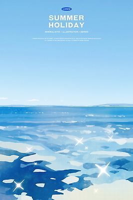 PSD 물결 바다 하늘색 일러스트 하늘 수채화 사람없음 여름휴가 반짝임 고요 여름풍경 시원함 수평선 윤슬 국내일러스트 모션 휴가 풍경 파란색 파일형식 여름_계절