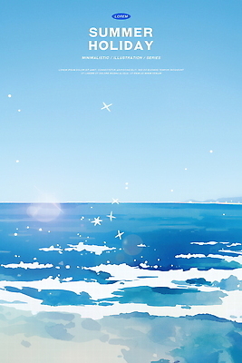 PSD 물결 바다 하늘색 일러스트 하늘 수채화 사람없음 여름휴가 반짝임 고요 여름풍경 시원함 보케 수평선 윤슬 국내일러스트 모션 휴가 풍경 파란색 파일형식 여름_계절