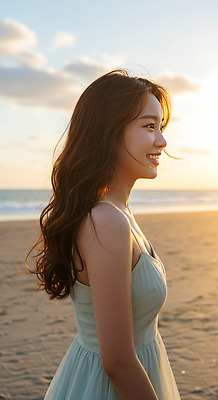 JPG 구름 편집이미지 여자 여유 물결 바다 하늘 한명 웃음 상반신 성인 해변 옆모습 여름휴가 햇빛 노을 쉬폰원피스 의료성형뷰티 성인여자한명만 편집실사 AI인물포토 AI콘텐츠 자연요소 1 원피스 감정 뷰포인트 휴가 표정 사람 태양 CG 여자한명만 성인여자만 파일형식 여름_계절 AI포토