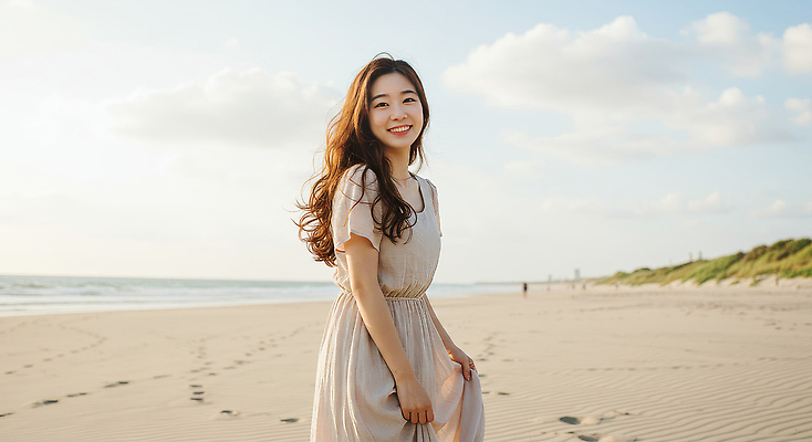 JPG 구름 편집이미지 여자 여유 물결 바다 하늘 한명 웃음 성인 해변 앞모습 여름휴가 노을 잡기 발자국 쉬폰원피스 의료성형뷰티 성인여자한명만 편집실사 AI인물포토 AI콘텐츠 자연요소 1 원피스 감정 뷰포인트 자국 모션 휴가 표정 사람 CG 여자한명만 성인여자만 파일형식 여름_계절 AI포토