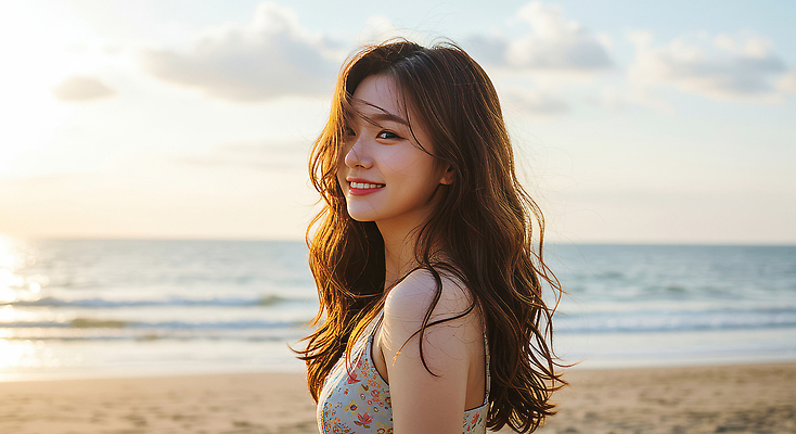 JPG 구름 편집이미지 여자 여유 물결 바다 하늘 한명 웃음 상반신 성인 해변 옆모습 여름휴가 햇빛 노을 쉬폰원피스 의료성형뷰티 성인여자한명만 편집실사 AI인물포토 AI콘텐츠 자연요소 1 원피스 감정 뷰포인트 휴가 표정 사람 태양 CG 여자한명만 성인여자만 파일형식 여름_계절 AI포토