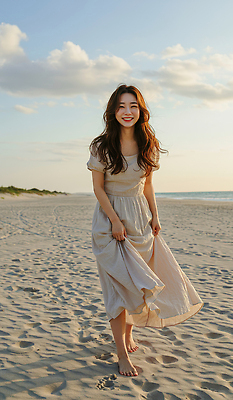 JPG 전신 구름 편집이미지 여자 여유 물결 바다 하늘 한명 웃음 성인 해변 앞모습 여름휴가 노을 잡기 쉬폰원피스 의료성형뷰티 성인여자한명만 편집실사 AI인물포토 AI콘텐츠 자연요소 1 원피스 감정 뷰포인트 모션 휴가 표정 사람 CG 여자한명만 성인여자만 파일형식 여름_계절 AI포토