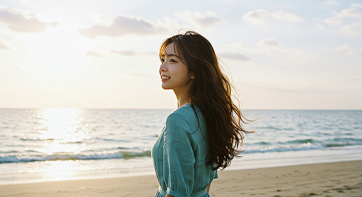 JPG 구름 편집이미지 여자 여유 물결 바다 하늘 한명 웃음 상반신 성인 해변 옆모습 여름휴가 노을 쉬폰원피스 의료성형뷰티 성인여자한명만 편집실사 AI인물포토 AI콘텐츠 자연요소 1 원피스 감정 뷰포인트 휴가 표정 사람 CG 여자한명만 성인여자만 파일형식 여름_계절 AI포토