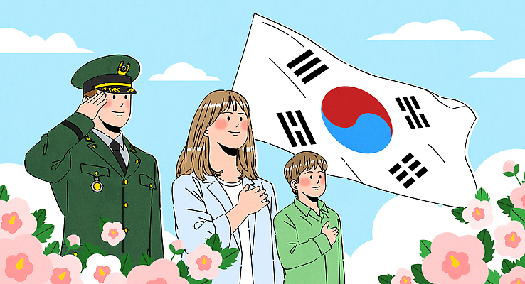 구름 여자 남자 어린이 일러스트 하늘 미소 소년 상반신 성인 세명 태극기 군복 무궁화 국기에대한경례 호국보훈의달 국내일러스트 AI파일 자연요소 꽃 유니폼 표정 사람 국기 6월 경례 파일형식 벡터