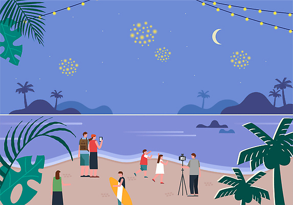 전신 여자 남자 어린이 섬 일러스트 배낭 밤하늘 불꽃놀이 들기 소녀 소년 여러명 성인 해변 여름휴가 스마트폰 모래사장 야자수 손들기 걷기 카메라 여름풍경 서핑보드 초승달 즐거움 야자수잎 거치대 몬스테라 알전구 여름밤 국내일러스트 AI파일 나무 식물 감정 바다 다수 잎 가방 전구 모션 놀이 하늘 휴가 사람 풍경 여름 전자제품 핸드폰 스마트기기 달 보드_스포츠 야간 파일형식 벡터 여름_계절