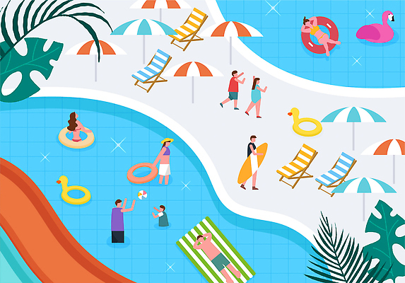 전신 여자 남자 어린이 잎 일러스트 물놀이 들기 소녀 소년 여러명 성인 여름휴가 눕기 손들기 걷기 여름풍경 파라솔 서핑보드 비치발리볼 즐거움 선베드 비치베드 야자수잎 몬스테라 오리튜브 워터슬라이드 워터파크 국내일러스트 AI파일 식물 감정 다수 의자 모션 놀이 휴가 수영장 사람 풍경 보드_스포츠 비치볼 배구 튜브 파일형식 벡터 여름_계절