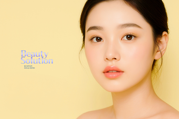 PSD 편집이미지 응시 여자 얼굴 한명 성인 뷰티 노란색 피부관리 솔루션 의료성형뷰티 성인여자한명만 이미지편집 1 시선 컬러 사람 신체부위 여자한명만 성인여자만 파일형식