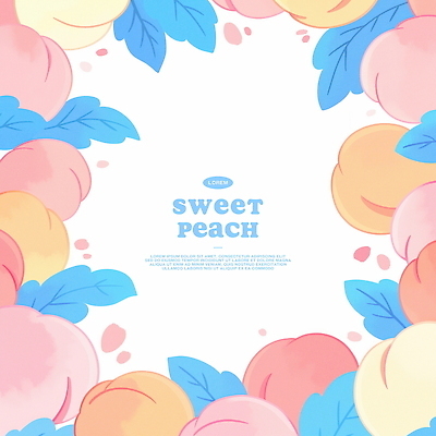 PSD 잎 일러스트 프레임 사람없음 여름 복숭아 제철과일 국내일러스트 식물 계절 과일 제철 파일형식