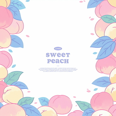 PSD 잎 일러스트 프레임 사람없음 여름 복숭아 제철과일 국내일러스트 식물 계절 과일 제철 파일형식