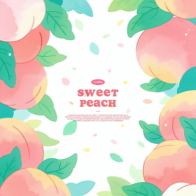 PSD 잎 일러스트 프레임 사람없음 여름 복숭아 제철과일 국내일러스트 식물 계절 과일 제철 파일형식