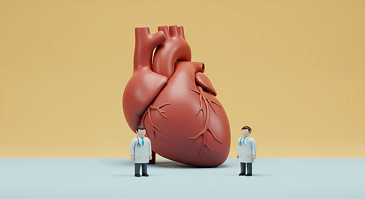 JPG 전신 편집이미지 남자 청진기 대화 성인 두명 노란색 3D 미니어처 의사 토론 심장모형 성인남자만 편집3D AI포토 AI콘텐츠 컬러 의료기기 말하기 사람 모형 의료진 디지털합성 남자만 성인만 파일형식