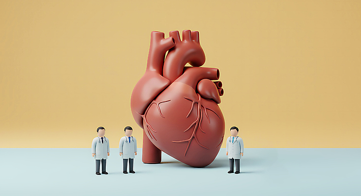 JPG 전신 편집이미지 남자 성인 세명 노란색 3D 미니어처 의사가운 서류판 심장모형 성인남자만 편집3D AI포토 AI콘텐츠 컬러 사람 모형 사무용품 의사 가운 디지털합성 남자만 성인만 파일형식