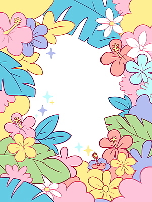 일러스트 프레임 사람없음 반짝임 컬러풀 열대꽃 열대잎 파스텔톤 트로피컬아트 국내일러스트 AI파일 꽃 컬러 잎 모션 그림 파일형식 벡터