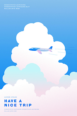 구름 포스터 여행 일러스트 하늘 비행기 사람없음 파란색 자유 국내일러스트 AI파일 자연요소 컬러 컨셉 항공교통 대중교통 파일형식 벡터