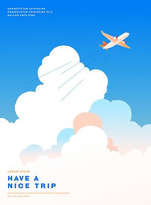 구름 포스터 여행 일러스트 하늘 비행기 사람없음 파란색 자유 국내일러스트 AI파일 자연요소 컬러 컨셉 항공교통 대중교통 파일형식 벡터