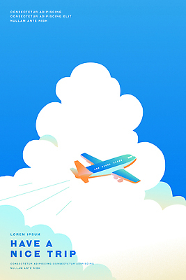 구름 포스터 여행 일러스트 하늘 비행기 사람없음 파란색 자유 국내일러스트 AI파일 자연요소 컬러 컨셉 항공교통 대중교통 파일형식 벡터