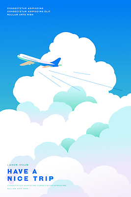 구름 포스터 여행 일러스트 하늘 비행기 사람없음 파란색 자유 국내일러스트 AI파일 자연요소 컬러 컨셉 항공교통 대중교통 파일형식 벡터