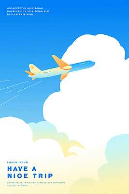 구름 포스터 여행 일러스트 하늘 비행기 사람없음 파란색 자유 국내일러스트 AI파일 자연요소 컬러 컨셉 항공교통 대중교통 파일형식 벡터