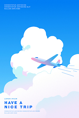 구름 포스터 여행 일러스트 하늘 비행기 사람없음 파란색 자유 국내일러스트 AI파일 자연요소 컬러 컨셉 항공교통 대중교통 파일형식 벡터