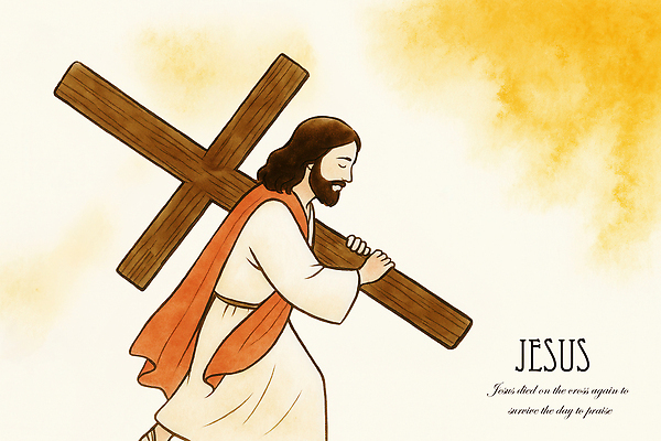 PSD 남자 기독교 십자가 일러스트 수채화 한명 들기 성인 노란색 걷기 예수 성인남자한명만 국내일러스트 1 종교 컬러 모션 사람 신_종교 남자한명만 성인남자만 파일형식