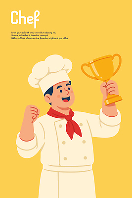 남자 일러스트 요리사모자 한명 웃음 들기 상반신 성인 노란색 요리사 스카프 기쁨 만세 우승 조리복 트로피 승리자 시상 우승자 성인남자한명만 국내일러스트 AI파일 직업 모자_잡화 1 감정 컬러 유니폼 모션 표정 사람 목도리 최고 상_우승 남자한명만 성인남자만 파일형식 벡터