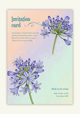 PSD 템플릿 꽃 잎 수채화 사람없음 보라색 초대장 이미지템플릿 아가판서스 카드프레임 식물 컬러 카드_감사 프레임 파일형식