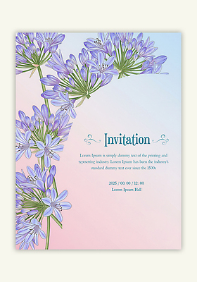 PSD 템플릿 꽃 잎 수채화 사람없음 보라색 초대장 이미지템플릿 아가판서스 카드프레임 식물 컬러 카드_감사 프레임 파일형식