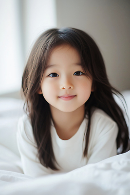 JPG 편집이미지 여자 어린이 엎드리기 실내 한명 웃음 소녀 침실 이불 잠옷 흰색 침대 순수 의료성형뷰티 소녀한명만 편집실사 AI인물포토 AI콘텐츠 1 옷 컬러 가구 컨셉 침구 모션 표정 사람 내부 CG 여자한명만 소녀만 파일형식 AI포토