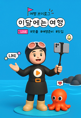 전신 PSD 편집이미지 여자 바다 여행 말풍선 한명 미소 들기 성인 파란색 스마트폰 3D 손들기 바위 하트 깃발 셀프카메라 알림 방송 문어 해녀 라이브 플레이 해녀복장 좋음 성인여자한명만 해시태그 브이로그 핫플레이스 이미지편집 편집3D 모양 직업 1 라이프스타일 옷 컬러 컨셉 모션 연체동물 표정 사람 핸드폰 스마트기기 사진촬영 수중동물 장소 돌_바위 디지털합성 특수문자 동영상 여자한명만 성인여자만 파일형식