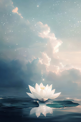 JPG 구름 편집이미지 하늘색 하늘 연꽃 사람없음 빛 반짝임 반사 수면 신비 연잎 몽환 편집실사 AI컴퓨터그래픽 AI콘텐츠 자연요소 꽃 컨셉 잎 모션 물 파란색 CG 파일형식