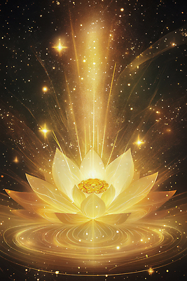 JPG 편집이미지 연꽃 사람없음 빛 반짝임 노란색 우주 신비 몽환 편집실사 AI컴퓨터그래픽 AI콘텐츠 꽃 컬러 컨셉 모션 CG 파일형식