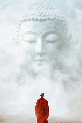 JPG 편집이미지 남자 얼굴 불교 한명 성인 부처님오신날 안개 승려 승복 부처님상 웅장함 성인남자한명만 편집실사 AI컴퓨터그래픽 AI콘텐츠 1 기념일 종교 날씨 사람 신체부위 성직자 불상 CG 부처 남자한명만 성인남자만 파일형식