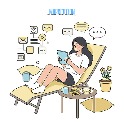 전신 접시 여자 꽃 화분 말풍선 일러스트 비즈니스 베개 탁자 휴식 한명 미소 들기 앉기 성인 태블릿 기댐 머그컵 이메일 크루아상 비치베드 링도넛 성인여자한명만 워케이션 국내일러스트 AI파일 식물 1 식기 빵 가구 컨셉 침구 모션 표정 사람 컵 전자제품 스마트기기 도넛 여자한명만 성인여자만 파일형식 벡터