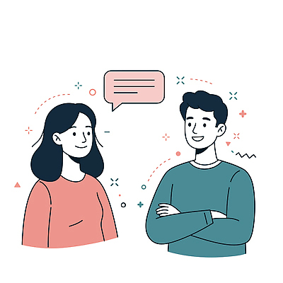 여자 교육 남자 말풍선 일러스트 미소 상반신 성인 두명 학습 팔짱 에듀케이션 성인만 국내일러스트 AI파일 모션 표정 사람 파일형식 벡터