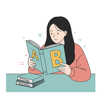 여자 교육 일러스트 청소년 한명 들기 상반신 학습 읽기 에듀케이션 영어교재 십대여자한명만 국내일러스트 AI파일 1 모션 교재 사람 여자한명만 십대여자만 파일형식 벡터