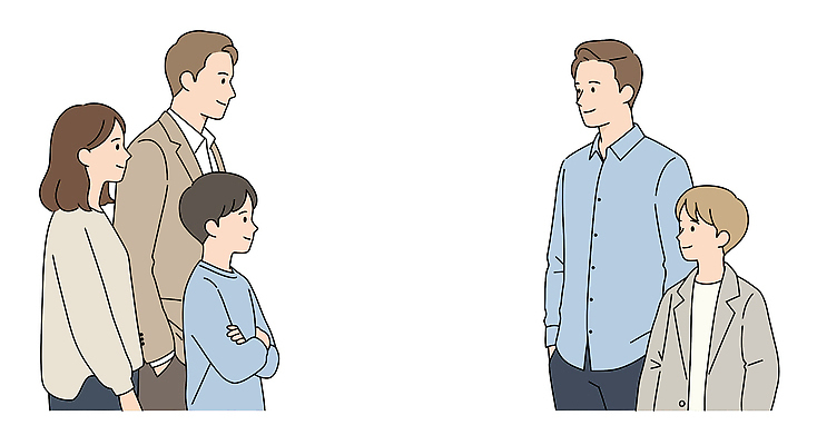 여자 남자 어린이 일러스트 가족 미소 소년 여러명 상반신 성인 마주보기 팔짱 주머니손 이웃 국내일러스트 AI파일 다수 관계 모션 표정 사람 파일형식 벡터