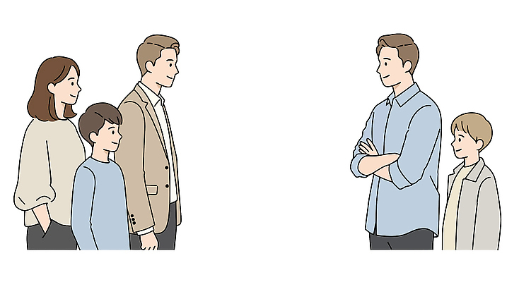 여자 남자 어린이 일러스트 가족 미소 소년 여러명 상반신 성인 마주보기 팔짱 주머니손 이웃 국내일러스트 AI파일 다수 관계 모션 표정 사람 파일형식 벡터