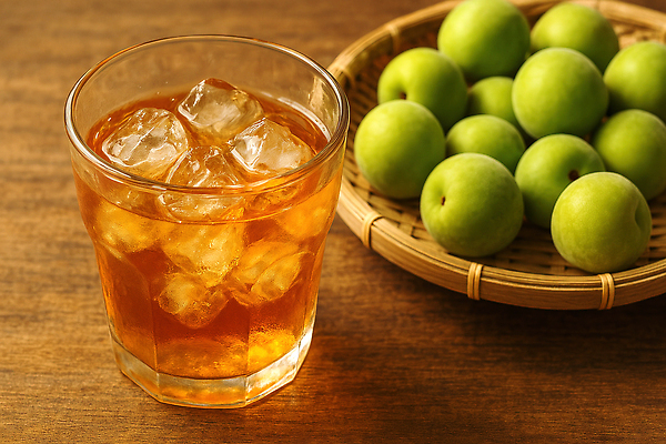 JPG 편집이미지 사람없음 컵 소쿠리 얼음 나무탁자 매실 매실차 편집실사 AI포토 AI콘텐츠 자연요소 식기 탁자 차_음료 바구니 CG 파일형식